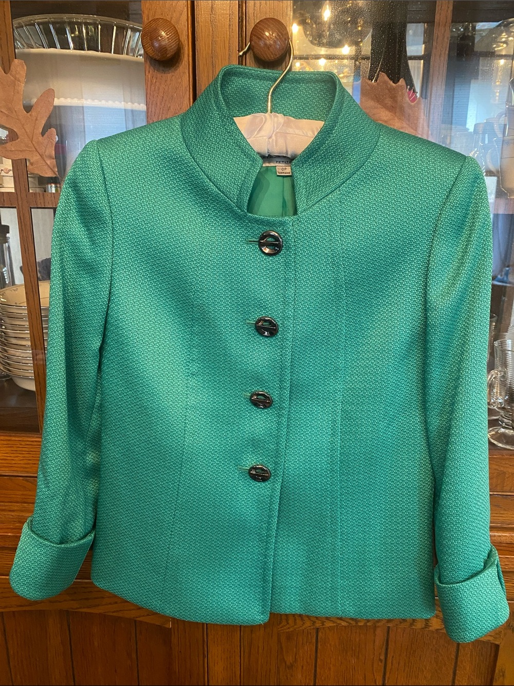 Tahari Bright Green Tweed Blazer Size 0P 16"W x 20"L)